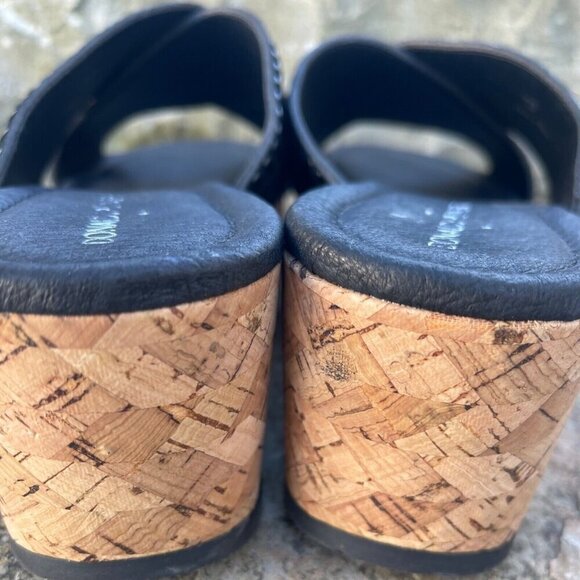 Donald J Pliner Savee Whipstitch Cork Wedge Sandal 9.5M Black Suede Y2K Chunky - Picture 2 of 11